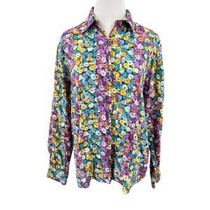 Raga Anthropologie Womens Floral Long Sleeve Button Up Cotton Shirt Blouse
